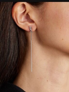 Saint Laurent Silver YSL Threader Earrings